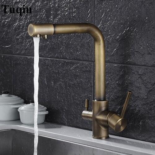 Vidric Antique Kitchen Faucet Deck Mount Mixer Tap 360 Degree Rotation with Water Purification Features Single Hole Crane For Ki