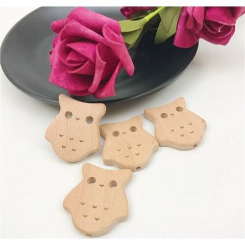 Beech Wood Teethers 10pcs 33*40mm Owl Safe Eco Teething Bead For Making DIY Pacifier Clip Crafts Accessories Baby Teethers