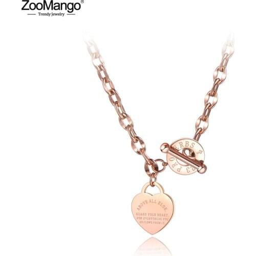 ZooMango Neo-Gothic Stainless Steel Love Heart Charm Pendant Necklaces For Women Religious Bible Proverbs Chain Necklace ZN19085