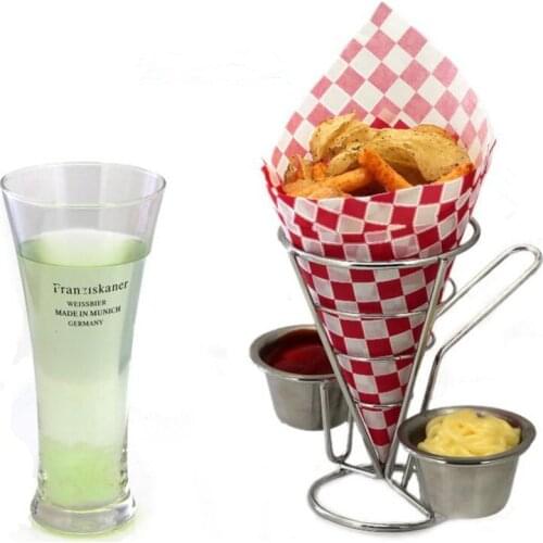 Popcorn Cup Chicken Frame French Fries Stand Stainless Steel Shelf Restaurant Dessert Basket Chip Holder Taper Kitchen Utensils