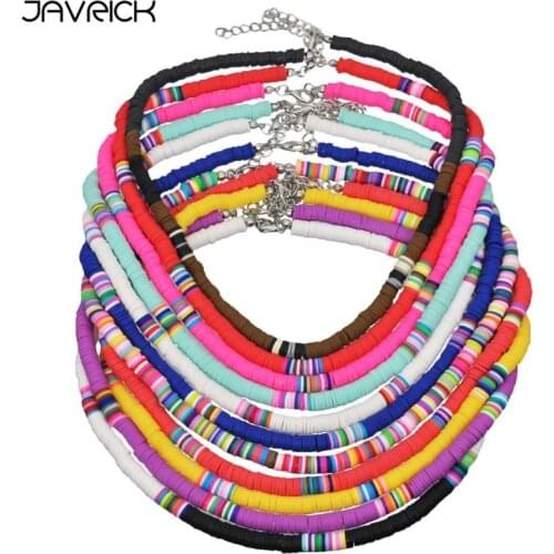 Bohemian Beach Colorful Clay Beaded Choker Boho Rainbow Polymer Clay Necklace Jewelry for Women Girls Adjustable