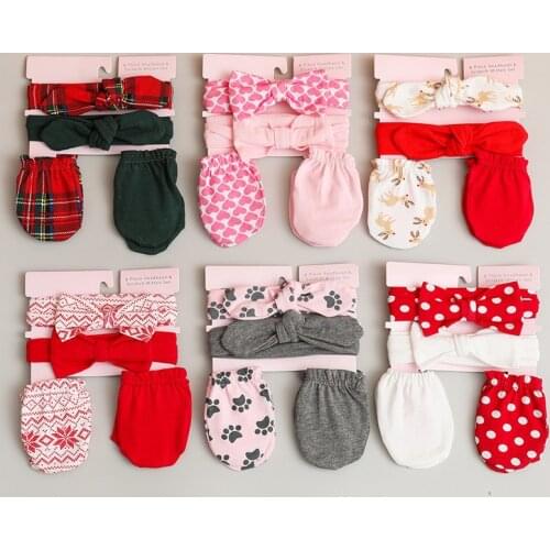 4Pcs/Set Heart Dot Print Baby Headband Gloves Soft Elastic Newborn Baby Girls Hairband Kids Hair Accessories Gift