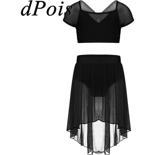 Kids Girls Lyrical Dance Dress Outfits Crop Top with Irregular Hem Skirts Latin Jazz Modern Dance Costume Ballerina Dance Wear