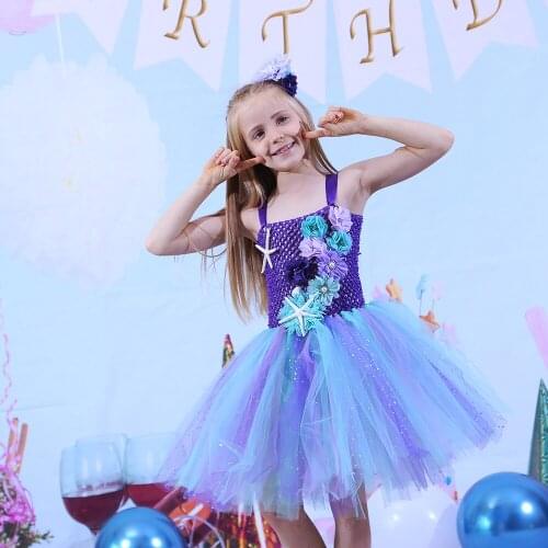 Flower Girls Mermaid Costume Teen Girls Tulle Tutu Dress Elegant Princess Party Dresses Autumn Kids Ball Gown Birthday Costume