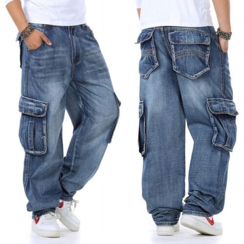 Loose Jeans Men Denim Pants Straight Fashion Pocket Oversized Baggy Streetwear Hip Hop Brand Blue Wide Leg Trousers Size 30 - 46