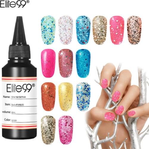 Elite99 Glitter Sequins Nail Gel Polish Soak Off UV LED Nail Varnish Primer Gel Polish Salon Manicure 60ML