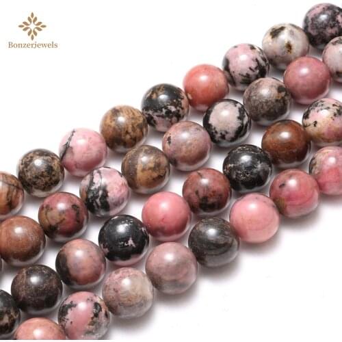 Fctory Price Natural Black Lace Rhodonite Stone Beads For Jewelry Making In Loose 15" Strand 4 6 8 10 12 MM Pick Size
