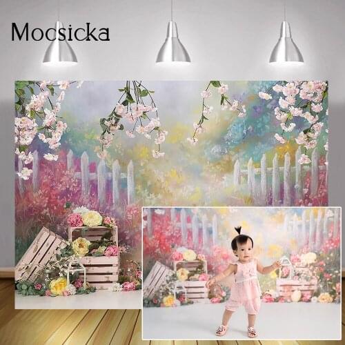 Flowers Garden Baby Birthday Artistic Photo Background Abstract Floral Children Cake Smash Backdrop for Photo Studio Decorations