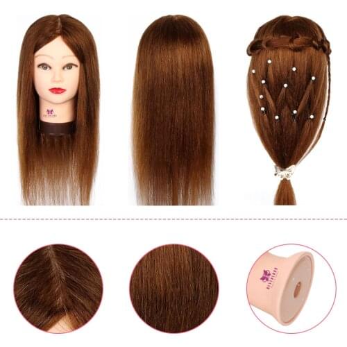 20 Inch 100% Real Human Hair Mannequin Head for Hairdressers Salon Hairdressing Practice Training Doll Head for Hairstyle