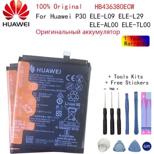 HB436380ECW Original Phone Battery For Huawei P30 ELE-L09 ELE-L29 ELE-AL00 ELE-TL00 3650mAh Replacement Batteries Bateria batary