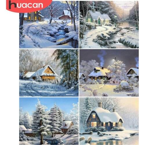 HUACAN Paint By Number Snow House Drawing On Canvas HandPainted Painting Art Gift DIY Pictures By Number Winter Kits Home Decor