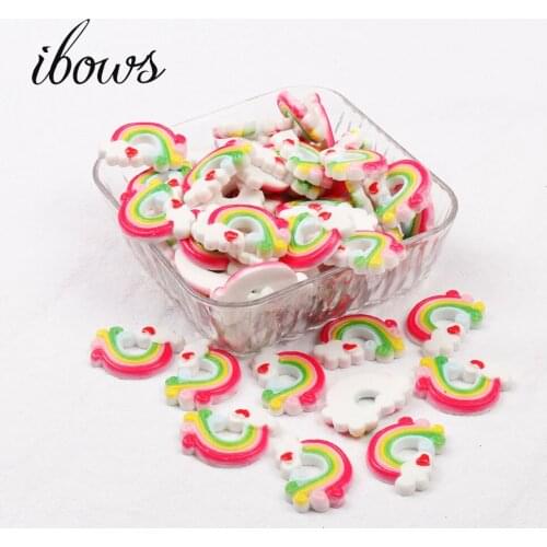 IBOWS 10pcs/lot Kawaii Adorable Heart Rainbow, Resin Crafts Flat back Cabochons for Girl DIY Hair Bow Center, Phone Decoration
