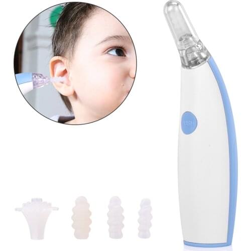 Ear Wax Cleaner Painless Powered Safety Cordles Electric Cleaning Tool with 4 Removable Silicone Nozzle Head for Babies Adults