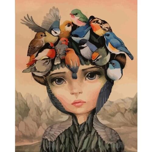 Bird Doll Girl Figure 40x50CM Painting By Numbers Wall Art Picture Acrylic Painting For Home Decoration Drop Shipping 60x75cm
