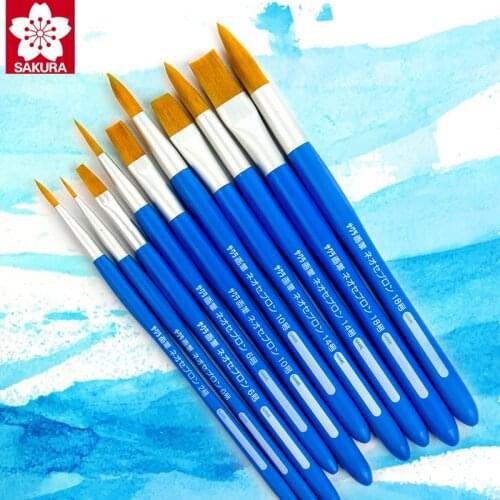 SAKURA Nylon Hair Handle Watercolor Paint Brush Round/Flat Pointed Tip Watercolor Gouache Brushes For Drawing Art Supplies NR