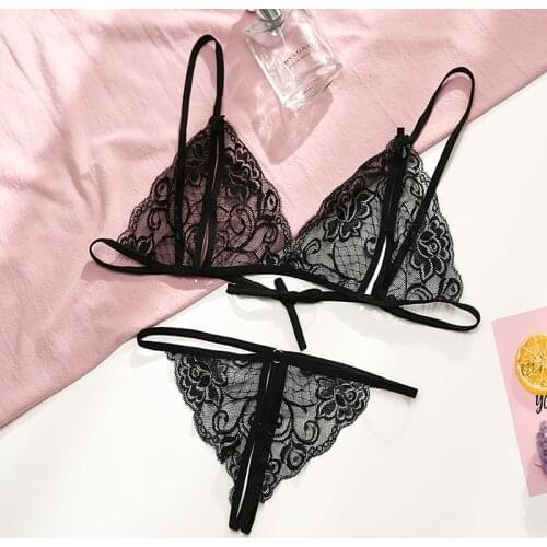 Hot 2pcs Bra And Panty Set Fashion Sexy Lingerie Thin Deep V Neck Women Bra Set Lace Straps Transparent Push Up Bra Lingerie Set