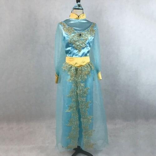 Movie Magical Lamp Princess Jasmine Cosplay Costume Adult Women Blue Dress Fancy Halloween Carnival Clothing
