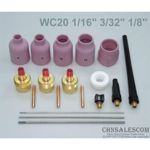 CHNsalescom 18 pcs TIG Torch Large Gas Lens WP-9/20/25 WC20 Tungsten 1/16" 3/32" 1/8"