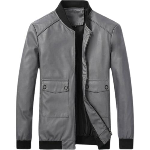 New style stand-up collar leather jacket male autumn PU coat baseball collar simple windproof faux leather motorcycle coat
