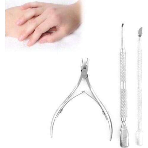 2017 3Pcs Nail Art Clipper Plier Stainless Steel Dead Skin Cuticle Nipper Spoon Pusher Remover Cutter Scissor Nail Manicure Tool