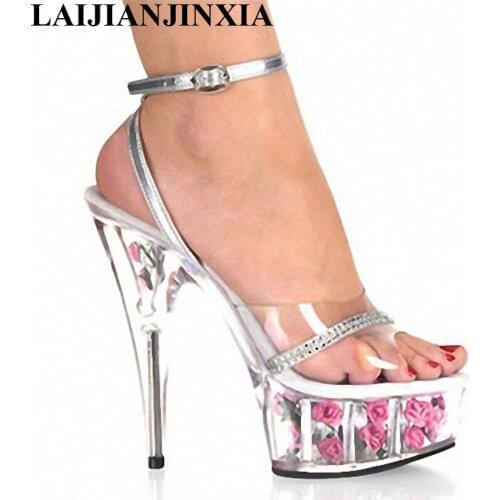 LAIJIANJINXIA Summer Fashion Women Platform High Heels Woman 15CM Thin Heel Thick Sole Sandals Stage Shoes Big Size 34- 46