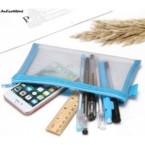Cute Transparent Mesh Pencil Bag Zipper Pen Case Pouch Stationery Student Large Capacity For Student Office School Supplies