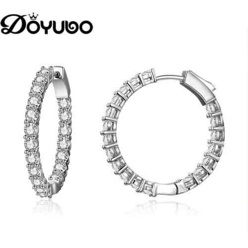 DOYUBO Trendy Women Round Cubic Zirconia Hoop Earrings High Quality CZ Copper Earrings Jewelry Lady New Wedding Earrings EA002