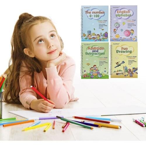 Montessori Magic Calligraphy Practice Copybook Childrens Letter Writing 4 Book English Number Letter School Magic Practice Font