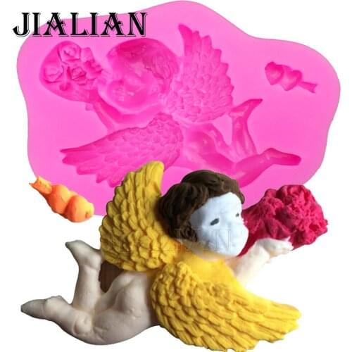Cartoon Cupid angel flowers soap mould chocolate cake decorating tools DIY baking fondant silicone mold T0234
