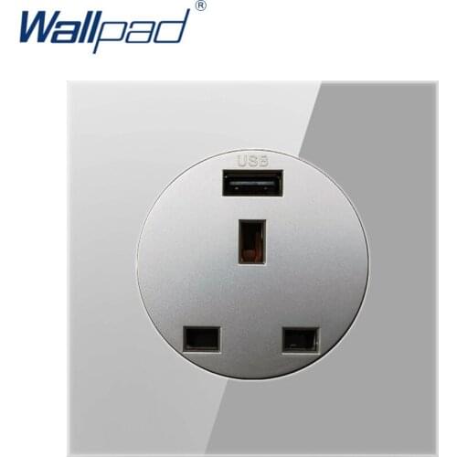 Wallpad USB 3 Pin UK Wall Power Socket Outlet Crystal Glass Panel 13A Grounded With Child Protective Lock