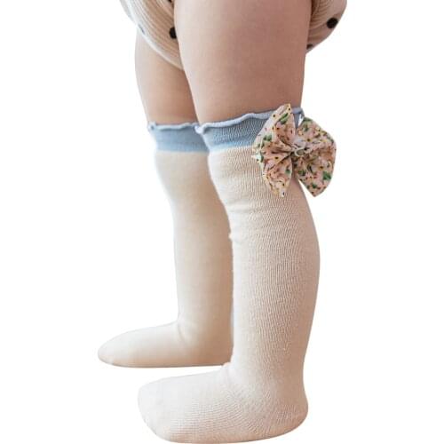 Knee-Length Socks For Little Girls Breathable Spring Autumn And Winter Sweet Cute Bow-Knot Decoration Silk Woven Cotton Socks