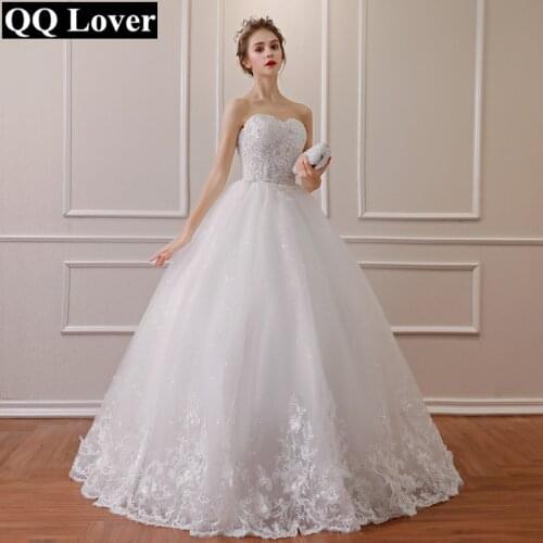 QQ Lover 2019 New Lace Shining Beading Wedding Dress With Three-dimensional Flowers Plus Size Vestido De Noiva