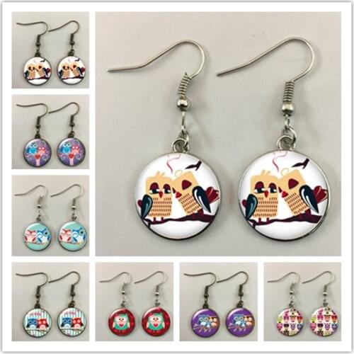 Novel and attractive fashion owl cabochon glass earrings, DIY jewelry earrings, as a gift for ladies