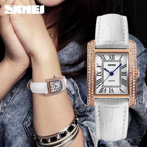New Women Watches Luxury Brand SKMEI Genuine Leather Square Dress Wrist Watches Fashion Ladies Casual Quartz Watch