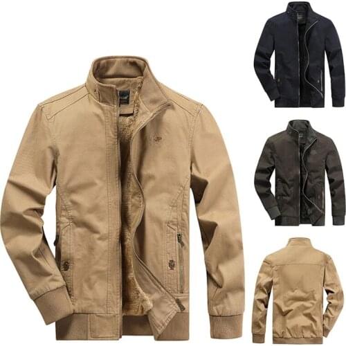 Autumn Winter Men Thick Fleece Jackets 100% Cotton Chaqueta Casual Solid Fashion Vintage Warm Coats High Quality M-5XL Jacket