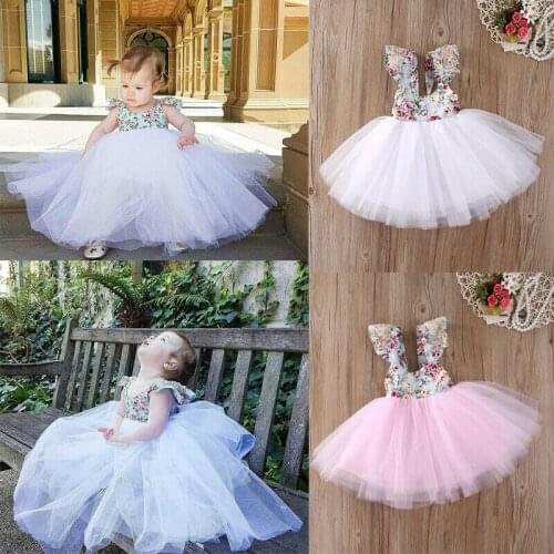 0-5T Kids Baby Girls Flying Sleeves Floral Princess Dress Party Ball Gown Formal Dresses Elegant Party Club Backless Sundress