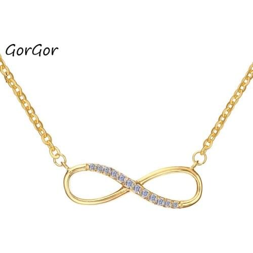 GorGor Trendy Classic Stainless Steel Plating Gold Rhinestone Infinity Necklace for Women Shopping and Party Pendant NC-205