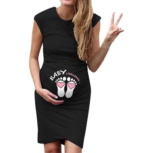 Maternity dress round neck short sleeve printed baby maternity dress
