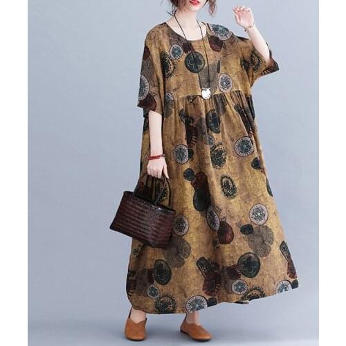 2021 Summer Fashion Short Sleeve Dress Women Plus Size 4XL 5XL 6XL Dresses Robe Femme Sundress Vintage Cotton Linen Boho Dresses
