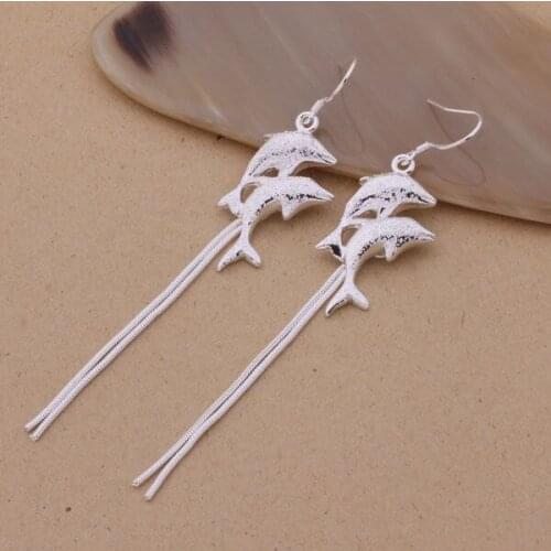 Silver plated earrings, silver fashion jewelry earrings double dolphins /briakipa ddualvba AE439