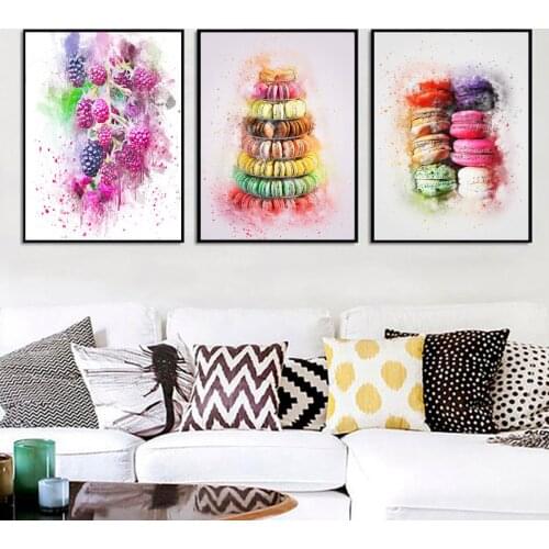 Different Color Macaroon Mulberry fruit Food Poster Canvas Print Painting Wall Art Living Room Home Decoration