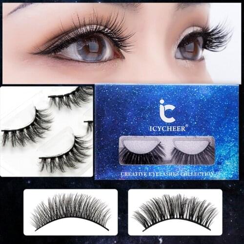 ICYCHEER New 2 Pairs Natural False Eyelashes Fake Lashes Long Makeup 6D Mink Lashes Extension Eyelash Mink Eyelashes For Beauty
