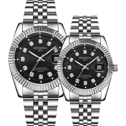 Luxury Couple Watch Fashion Silver Stainless Steel Lovers Watch Quartz Wrist Watches Women Crystal Men Wristwatch Montre Femme