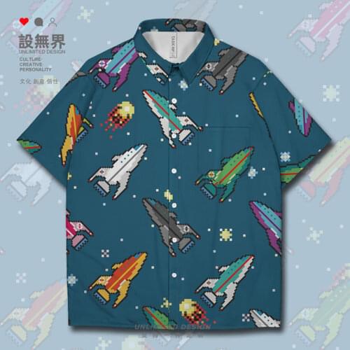 Universe Starry Sky Space Rocket Cartoon Astronaut Short-Sleeved shirt Workout casual trends new fashion mens Clothes Summer