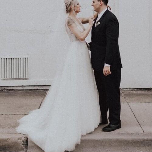 A Line Wedding Dress Plus Size 2020 Vestido De Noiva Princesa Sexy Bridal Dresses Lace Top Boho Wedding Dress Deep V-Neck