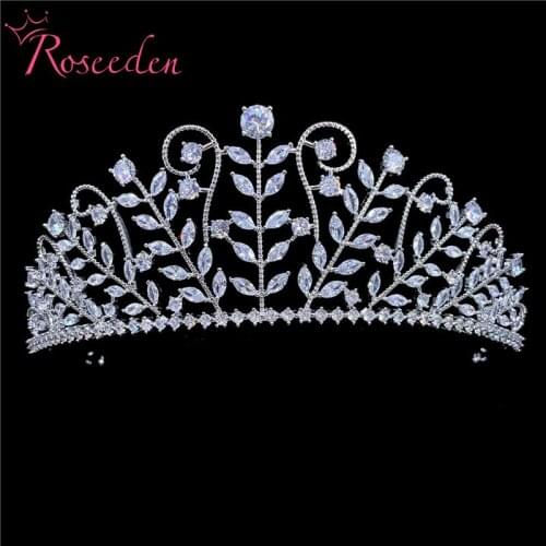 Leaf CZ Cubic Zirconia Tiaras Pageant Bridal Crown Headdress Wedding Hair Accessories Party Jewelry RE3644