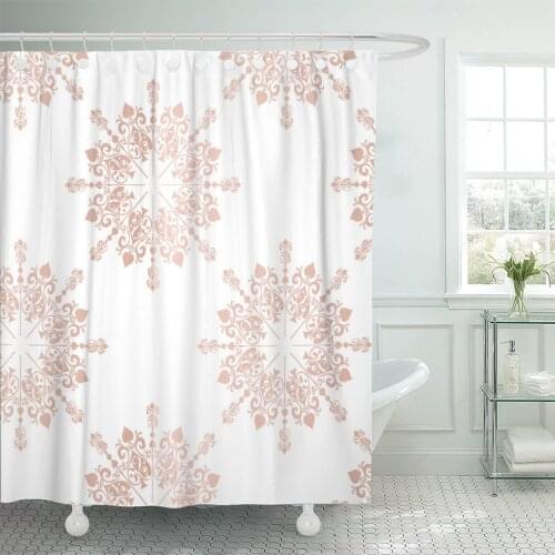 Pink Blush Rose Gold Large Floral Lace Toile Announcement Baby Shower Curtain Waterproof Polyester Fabric 72 x 72 inches Set