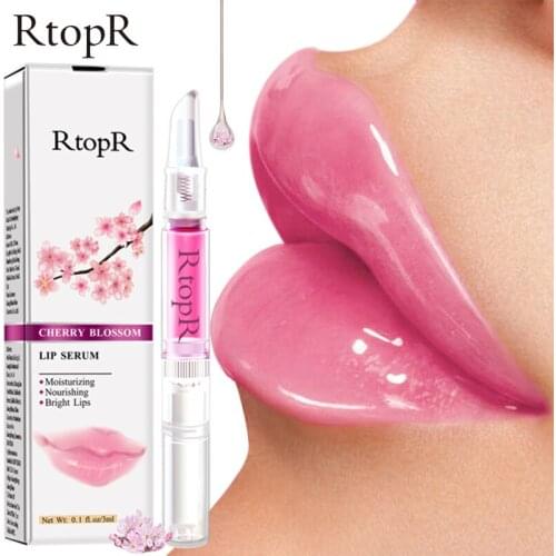 RtopR Cherry Blossom Lip Serum Mask Dry Crack Peeling Repair Reduce Lip Fine Lines Essence Moisturizing Beauty Care 3ml