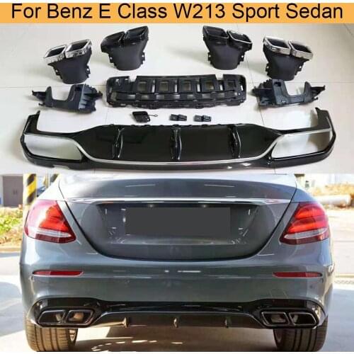 For W213 Rear Bumper Diffuser Lip for Mercedes Benz E Class W213 Sport E43 AMG Sedan 2017-2019 PP Rear Diffuser with Exhaust Tip
