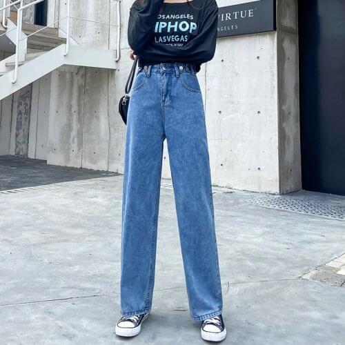 Jeans Women All-match Korean Style Mopping Trousers Denim Vintage Black Solid High Waist Autumn Baggy Chic Ulzzang Street Casual